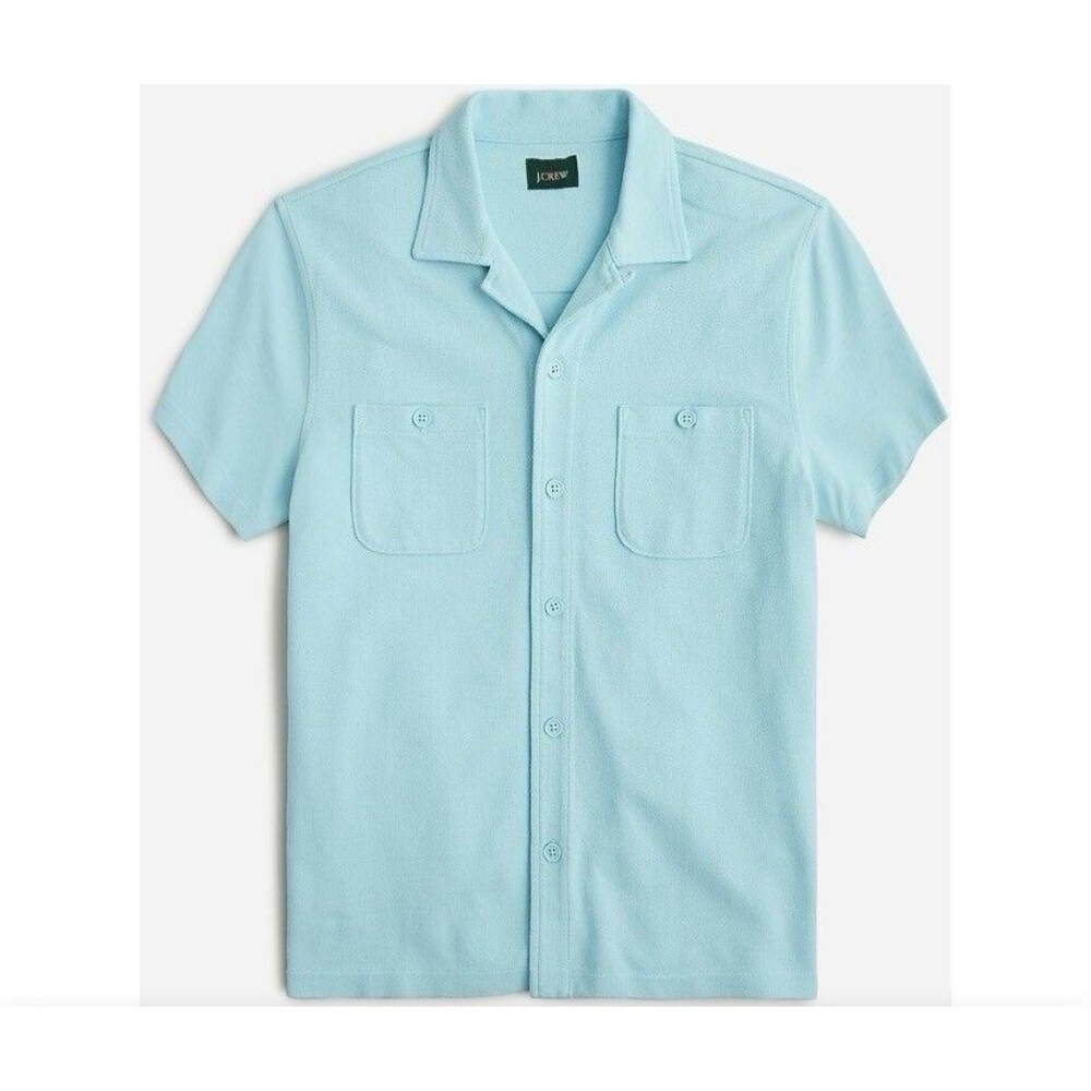 J Crew Camp Collar Shirt Men's Polo Sz XS Blue Short Sleeve Gold Preppy